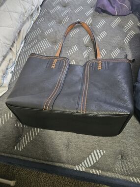 Montana West Black Tote Bag with Brown Accents